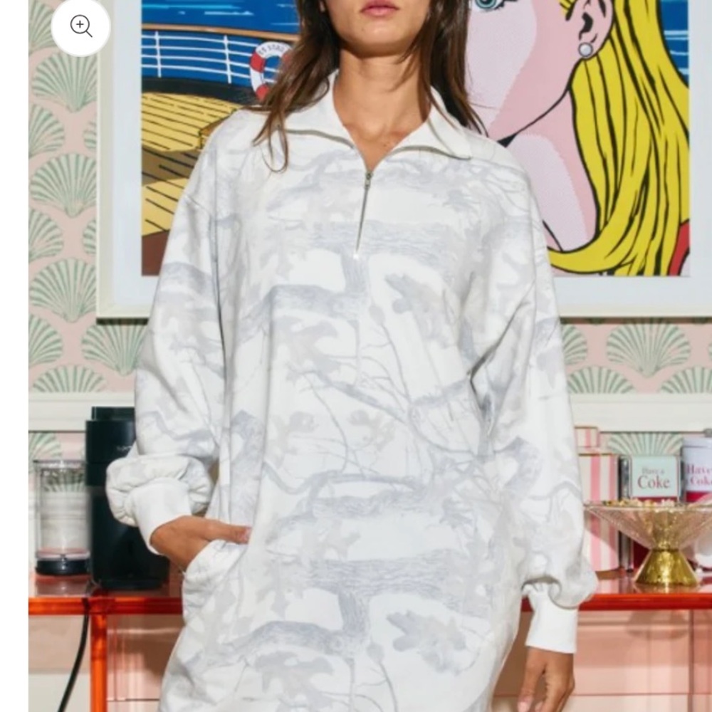 BUCKETLIST White & Light Gray Half-Zip Sweatshirt Dress
